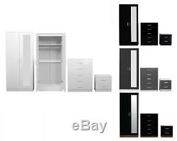 High Gloss 2 Door Mirrored Wardrobe Bedroom Furniture Wardrobe Chest And Bedside