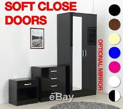 High Gloss 3 Piece Bedroom Furniture Set Wardrobe Chest BedsideFREE DELIVERY