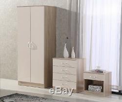 High Gloss 3 Piece Bedroom Furniture Set Wardrobe Chest BedsideFREE DELIVERY