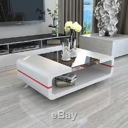 High Gloss White + Black Glass Top Coffee Table Side End Tables Living Room