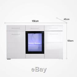 High Gloss White Cabinet Cupboard RGB LED Sideboard Buffet with 2 Drawer&3 Doors