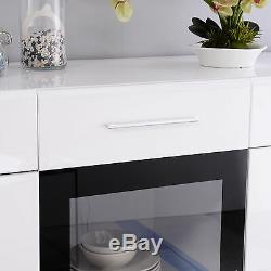 High Gloss White Cabinet Cupboard RGB LED Sideboard Buffet with 2 Drawer&3 Doors