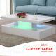 High Gloss White Coffee Table Rectangle With Led Lighting & Shelf Remote Control