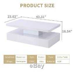 High Gloss White Coffee Table Rectangle with LED Lighting & Shelf Remote Control