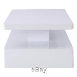 High Gloss White Coffee Table Rectangle with LED Lighting & Shelf Remote Control