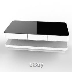 High Gloss White Coffee Table Round Angle Black Glass Top Living Room Furniture