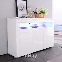 High Gloss White RGB LED Sideboard Buffet Cabinet Cupboard with 3 Doors Storage