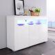 High Gloss White Rgb Led Sideboard Buffet Cabinet Cupboard With 3 Doors Storage