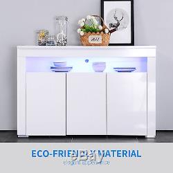High Gloss White RGB LED Sideboard Buffet Cabinet Cupboard with 3 Doors Storage