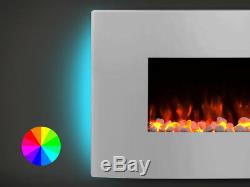 Holbeck Wall Mounted Electric Fire, White Flat Glass with Remote Control