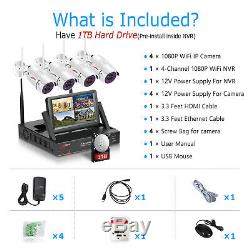 Home Security System Wireless 4CH IP Camera CCTV 1080P 1TB HDD Outdoor 7LCD Kit