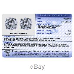 IGI Certified 1/3 cttw (K-L I1-I2) 14K White Gold Diamond Stud Earrings