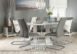 IMPERIA White High Gloss Dining Table Set And 6 Chrome Leather Dining Chairs