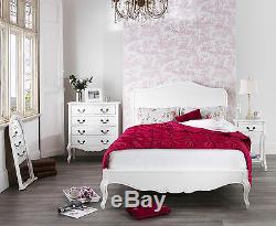 JULIETTE Shabby Chic White Double Bed, Stunning Wooden headboard 4ft6 bed base
