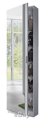 KRISTAL 1 Door Shoe Storage Cabinet Tall Slim Hallway Mirrored Rack in White