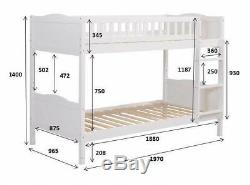 Kids Bunk Bed 3FT Single Pine Wooden Frame in White or Natural Pine Full Panel