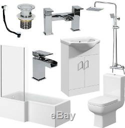 L Shaped Complete Bathroom Suite Close Coupled Toilet Vanity Unit Bath Taps Set