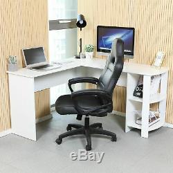 L-shaped Computer Desk Corner PC Workstation Table Home Office with Shelves White