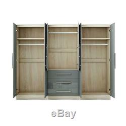 Large 4 door high gloss mirrored wardrobe Grey, Black, White 3 Drawer