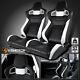Left+right Black & White Pvc Leather Reclinable Bucket Racing Seats+silders