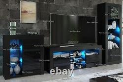 Living Room Set Matt Body & Gloss Doors TV Unit Display Cabinet Cupboard LED