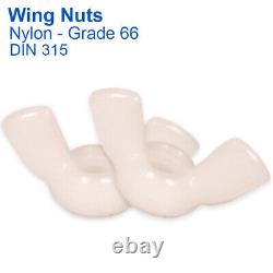 M10 10mm NYLON BUTTERFLY WING NUTS WHITE PLASTIC WING NUTS CLASS 66 DIN 315