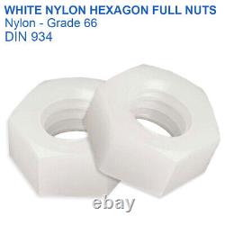 M14 14mm HEX FULL NUTS NYLON WHITE PLASTIC HEXAGON FULL NUTS GRADE 66 DIN 934