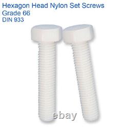 M5 5mm HEX SET SCREWS WHITE NYLON BOLT HEXAGON SET SCREWS GRADE 66 DIN 933