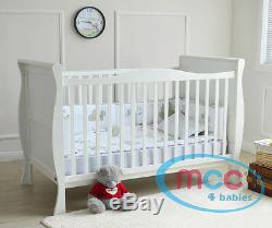 MCC Solid Wooden Cot bed Savannah City Sleigh Cotbed & Water Repellent Mattress