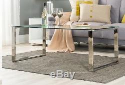 MIAMI Modern Chrome Metal and Tempered Glass Side Living Room Coffee Table