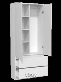 MODERN 2 Door Storage Wardrobe With Shelves And 2 Drawers White