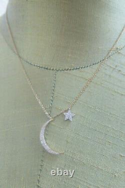 Meira T Stunning Brand New Moon & Star Diamond Necklace 14k YG 16-18 in SALE