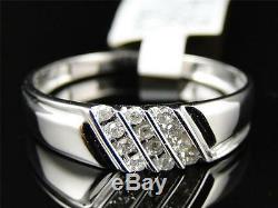 Mens 10k White Gold Genuine Diamond Channel Set Wedding Engagement Band Ring