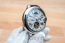 Mens Automatic Mechanical Watch Silver White Dial Black Leather DIASTERIA 3109