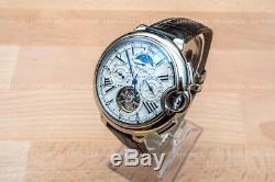 Mens Automatic Mechanical Watch Silver White Dial Black Leather DIASTERIA 3109