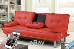 Modern 2 / 3 Seater Small Sofa Bed Red Black White Bluetooth Speaker Option