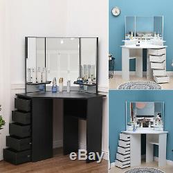 Modern Corner Dressing Table Set with3 Large Mirror&5 Drawers Makeup Desk Dresser