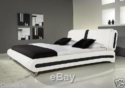 Modern Double Or King Size Leather Bed Black & White + Memory Foam Mattress Beds