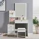 Modern Dressing Table Jewelry Makeup Desk Withmirror, Shelf, Stool & 4 Drawers White