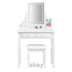 Modern Dressing Table Mirror LED Lights With USB Power 4 Drawers Makeup Desk