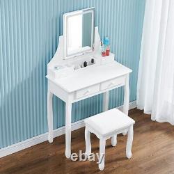 Modern Dressing Table Mirror LED Lights With USB Power 4 Drawers Makeup Desk