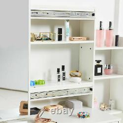 Modern Dressing Table Stool Set Makeup Desk with4 Drawer & Sliding Mirror White