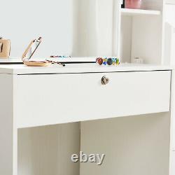Modern Dressing Table Stool Set Makeup Desk with4 Drawer & Sliding Mirror White