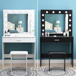 Modern Dressing Table with LED Lights Mirror Vanity Makeup Desk Stool Set