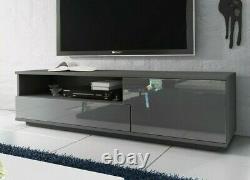 Modern GREY GLOSS FRONT TV Cabinet Stand Media Entertainment Unit 138cm Muza