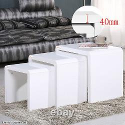 Modern High Gloss White Nest of 3 Coffee Table Side Table