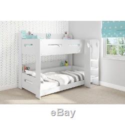 Modern Kids White Wooden Bunk Bed + Storage Shelves