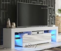 Modern TV Unit 130cm Cabinet White Matt and White High Gloss Doors FREE LED RGB