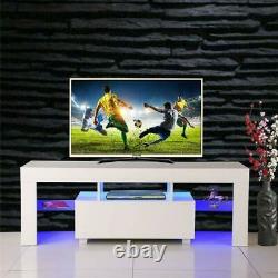 Modern TV Unit Cabinet Stand White High Gloss Doors with RGBW LED Light 130cm