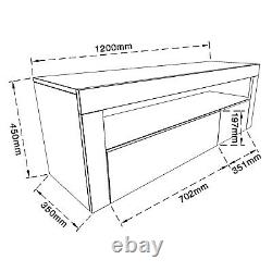 Modern TV Unit Cabinet Stand White High Gloss with LED Lights Drawers 120cm
